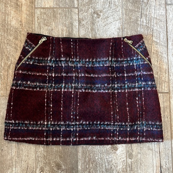 River Island Dresses & Skirts - NBW Maroon Plaid Mini Skirt with Zipper detail - Size UK 10/ USA 6